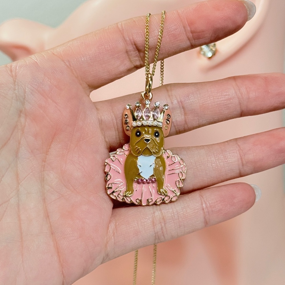 ⚜️ Gold and Pink French Bulldog Pendant Necklace - Picture 4 of 4